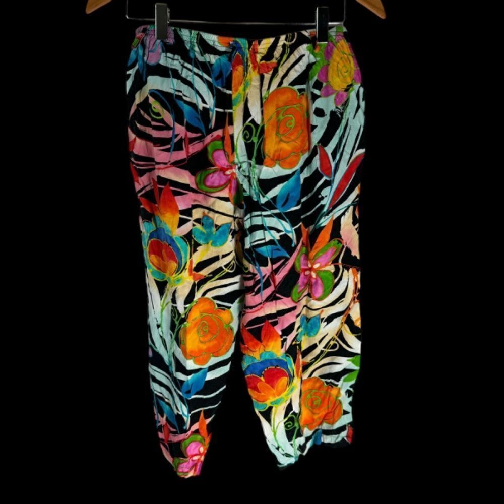 Jam's World Vintage Safari Blossom Rayon Print Pull On Cropped Pants Sz M